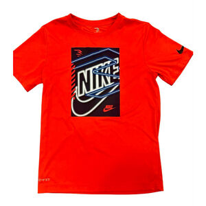 Nike NWOT Dri-FIT Graphic Tee Electro Orange Black  Swoosh Athletic Shirt-Large